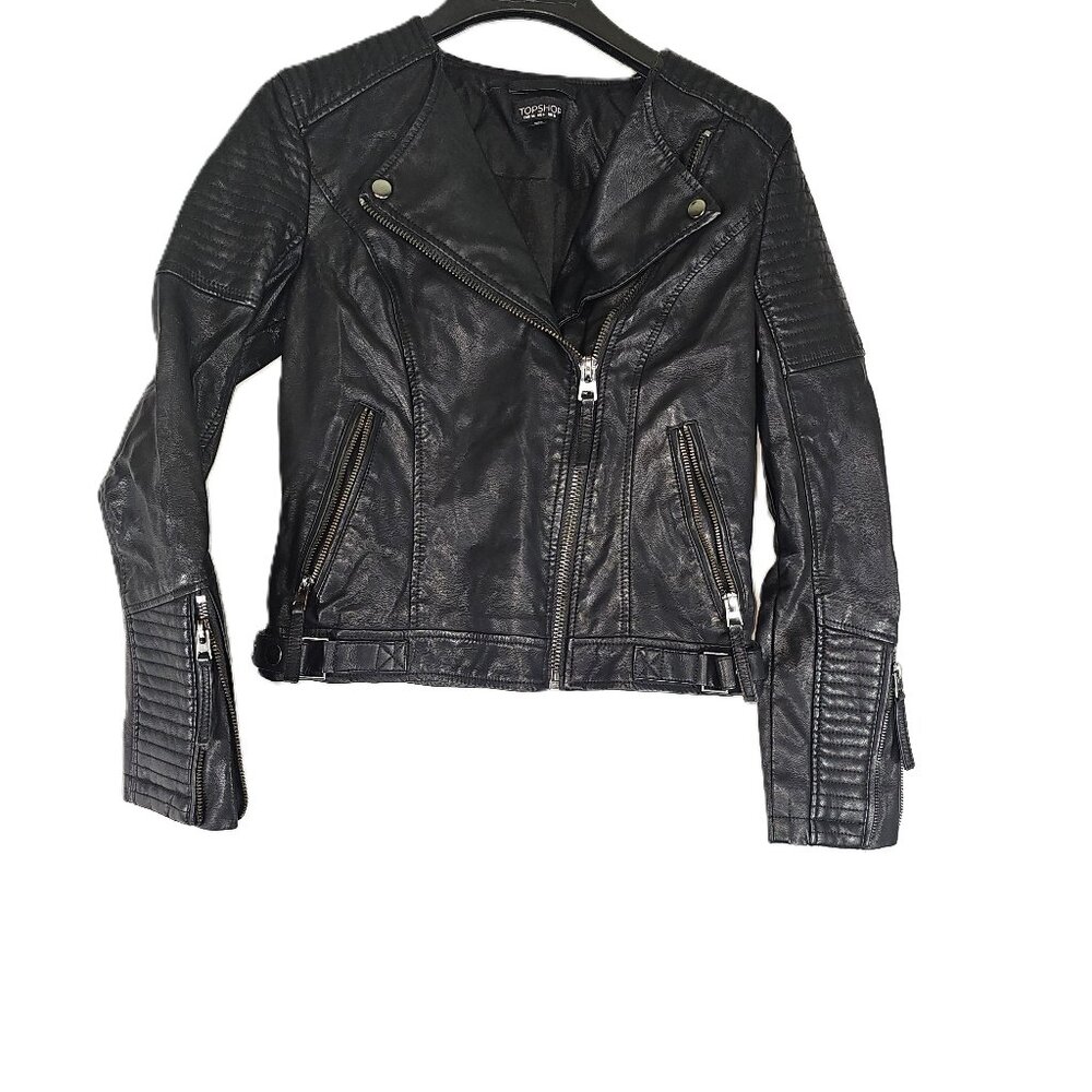 TOPSHOP size 4 EU 36 Black Vegan Faux Leather Motorcycle Jacket